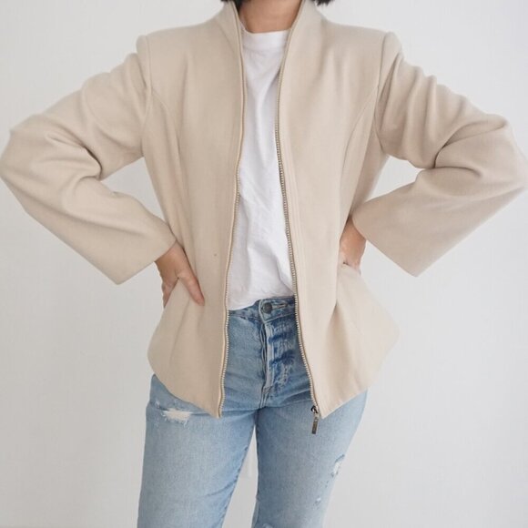 Fendi Moglia Beige Cashmere Fleece Zip Up Lightweight Blazer Jacket XXL - Picture 2 of 12